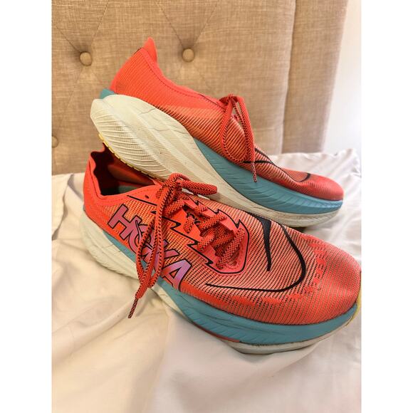 Men’s Hoka Mach X 2 running shoes Grapefruit/Electric Coral Size 10 - Picture 3 of 7